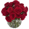 A stunning arrangement of 24 red premium roses beautifully displayed in a