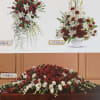This beautiful red set includes a casket, spray and a basket. 