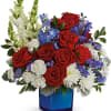 The colors of joy! This cool cobalt cube complements classic red, white