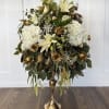 Roses, hydrangeas, lilies, astromelias, foliage, baby&#039;s breath, a beautiful golden base to