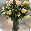 Hybrid Lilies,  Peach Roses,  Alstroemeria,  Fancy Greens