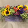 Sunflowers,roses,hydrangea,purple filler.