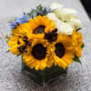 Bright and cheery. Guaranteed to brighten anyone&#039;s day. Sunflowers. roses. delphinium, combined