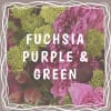 This bold and captivating arrangement of fuchsias, purples, and greens bursts with