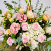The peach and white mix arrangement for Funeral.
Size: H 34 inch x