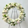 This 24&quot; Wreath Includes White Rice Flower, White Dahlias, White Roses, White