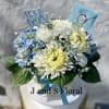 introducing Our New Design Baby Boy , beautifully arranged with mums, hydrangeas