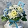 introducing Our New Design Baby Boy , beautifully arranged with mums, hydrangeas