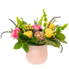 Brighten any space with this cheerful floral arrangement featuring vibrant yellow and