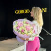A romantic bouquet in soft pastel shades, blending lush pink hydrangeas, delicate