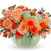 Brighten your fall gatherings with Teleflora&#039;s Harvest Magic Bouquet, featuring autumnal peach