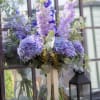 Mix of Lavender hydrangeas with stock/ delphinium/snapdragon