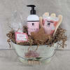 Our spa basket includes a variety of bath and body products in