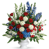 A dazzling display of patriotic red, white and blue flowers sends a