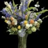 An elegant design that combines apricot, blue, yellow and white for a