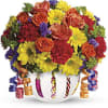 Happy Birthday wish! With its colorful streamers and birthday candle design
