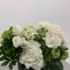Gorgeous textural green and white arrangement suitable for a dining table or
