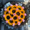 Sunflowers with hints of roses.