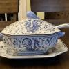 Blue &amp; White Portuguese Hand Painted Ceramic Tureen comes with underplate and