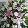 Gladioli, Blue  Delphinium, Roses, White Cremons,White Spray Roses, Fancy GreensPalms