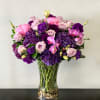 Fluffy purple hydrangeas with roses and orchids. Stands 30&#039;&#039; tall overall. 


Glendale