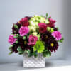 Type of Flowers: Lavender Roses, Green Hydrangeas, Purple Daisies, Green Button Mums