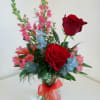 Sweet vase of reds and pinks perfect for your sweetheart