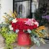 A box arrangement of flowers offers a modern and elegant presentation, where