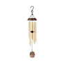 Chime tubes are a shiny golden-color aluminum with an angle cut. The