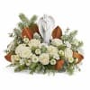 Radiant and serene, an elegant angel graces a bed of fragrant, snow-white