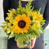 Brighten someone&rsquo;s day with bright yellow sunflowers accented with solidago and arranged