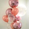 4 18&quot; rose gold sphere balloons

1 24&#039;&#039; clear with glitter balloon

3 11&#039;&#039;