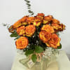The beginning of a beautiful fall.
2 Dozen high magic roses
Baby breath
Eucalyptus 
Vase
