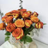 The beginning of a beautiful fall.
2 Dozen high magic roses
Baby breath
Eucalyptus 
Vase
