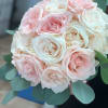 Creamy ivory and blush roses and silver dollar eucalyptus for your big