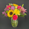 Say THANKS! with this bunch of beautiful blooms! Arrangement includes Sunflowers, roses