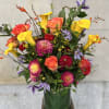 Medium to tall composition assortment of yellow captain calla lily&#039;s, yellow lysimachia