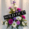 Beautiful Blue Iris, White Daisy&#039;s, Lavender and Fuchsia Carnations, with Solidaster and