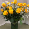 Long Stem  Yellow Roses, Fancy Assorted Greens ,Babies Breath
Call us for