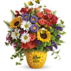 Tiny bees float among a vibrant and beautiful garden of yellow sunflowers