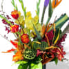 Tropical design meets garden harvest creating an eye catching combination of oranges