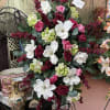 A silk Floral spray, SILK Pinks, white and mixed greens.