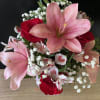 fresh flowers in clear vase 