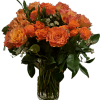 A lush arrangement of orange roses with complimentary blooms.