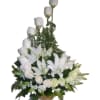 Beautiful arrangement designed with 12 White&nbsp;roses imported and Withe Lilys, with beautiful