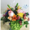 Pink Roses with Orange Lilies, Yellow and Lavender Chrysanthemums, Pink Alstroemerias, Green