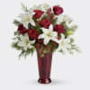 1 Dozen of Red roses, carnations, White Asiatic lilies, Holly any Christmas