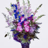 Big arrangement with Purple, Pink Snap Dragons, Lavender Alstroemerias, Blue Delphinium, Lavender