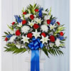 Beautiful arrangement designed with White &amp; Red roses, White Stock &amp; Lilies