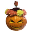 Beautiful pumpkin with natural flowers Orange rose and wine red, yellow, orange
